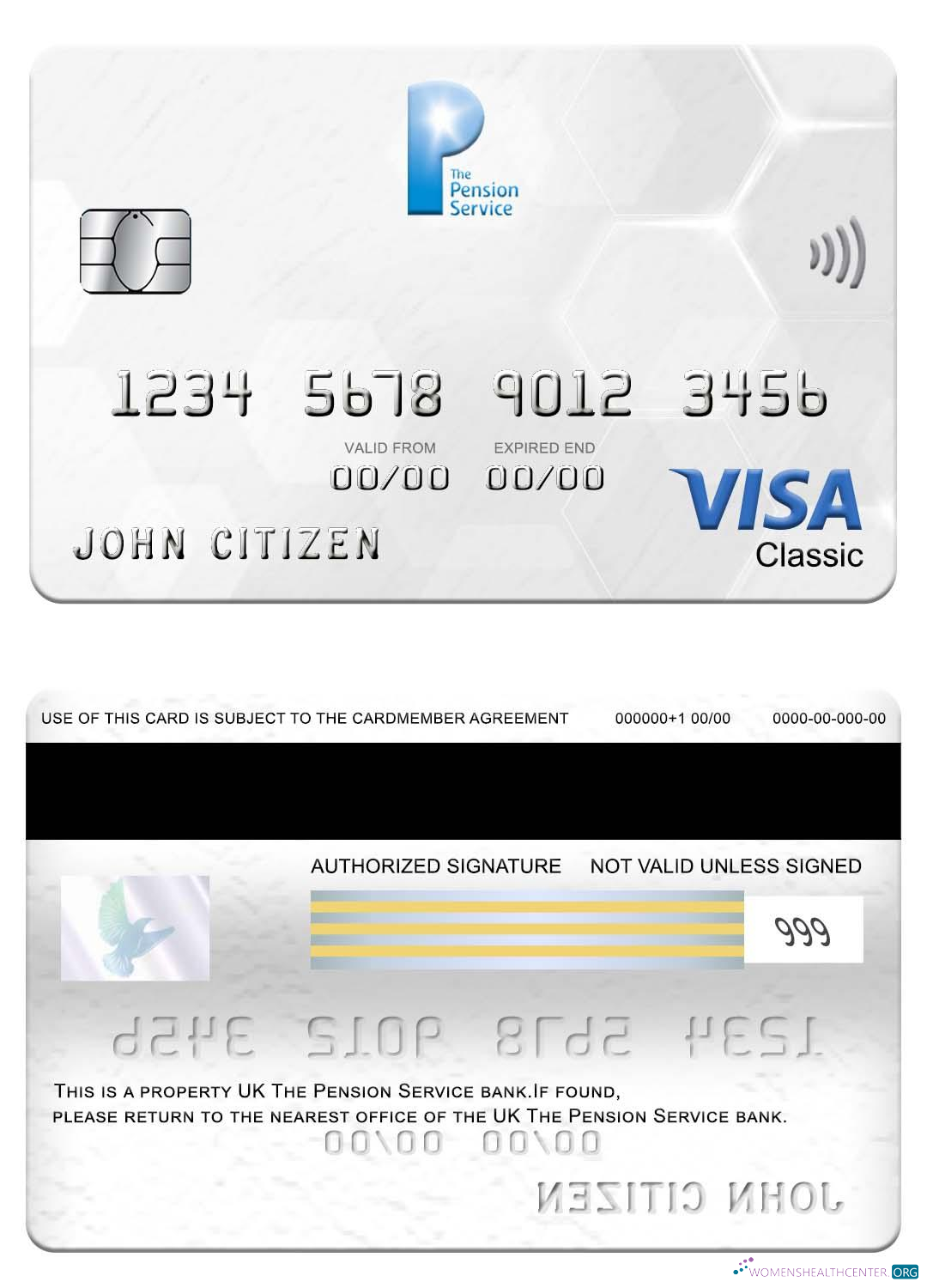 Download United Kingdom The Pension Service bank visa classic card Photoshop template